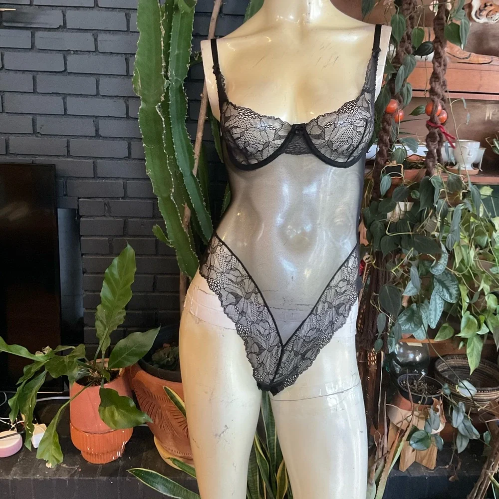 Black, lacey, supportive, underwire, thong teddy